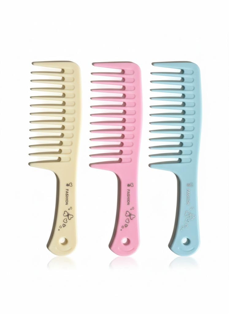 Fashion Wide Tooth Comb Set Wet Detangling Comb 3 Pcs Pastel Colors Spaced Teeth for Curly Wavy Thick Hair