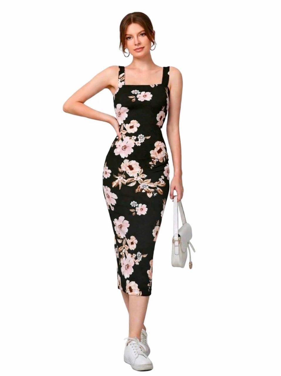 SHEIN Split Hem Floral Bodycon Dress