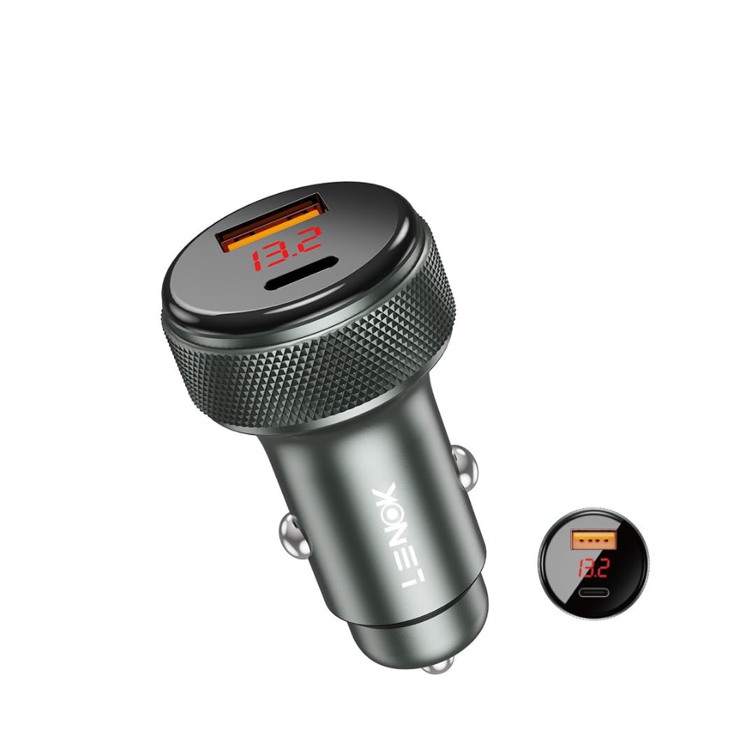 LENOK 52.5-Watt Dual USB Car Charger - Power Delivery 30W USB-C Port & 22.5W USB-A Port for QC charge, PPS Charging Apple iPhone, Samsung Galaxy, AirPods, & More