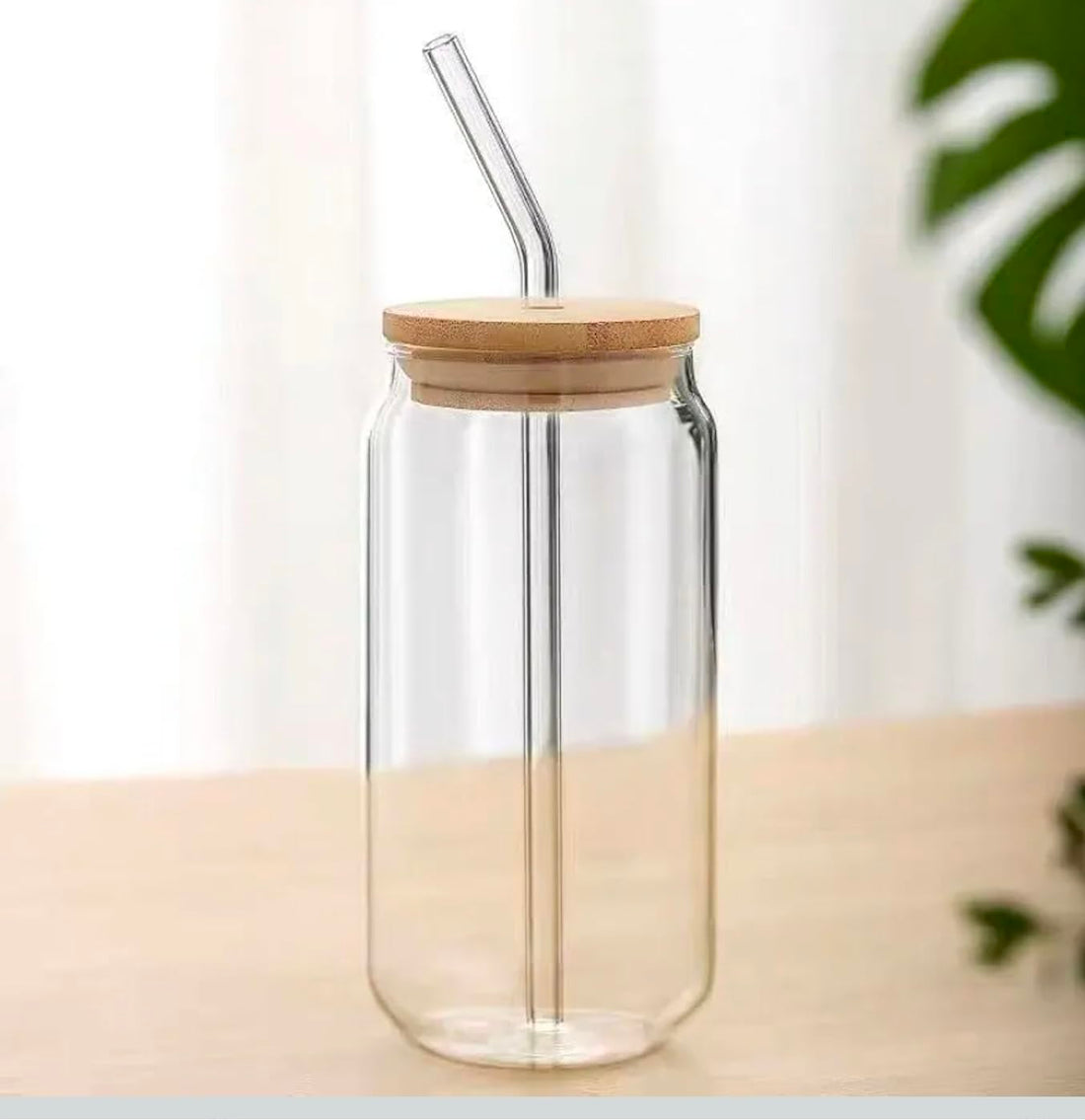 Glass Tumbler with Bamboo Lid and Glass Straw, Clear, Reusable Drinking Cup