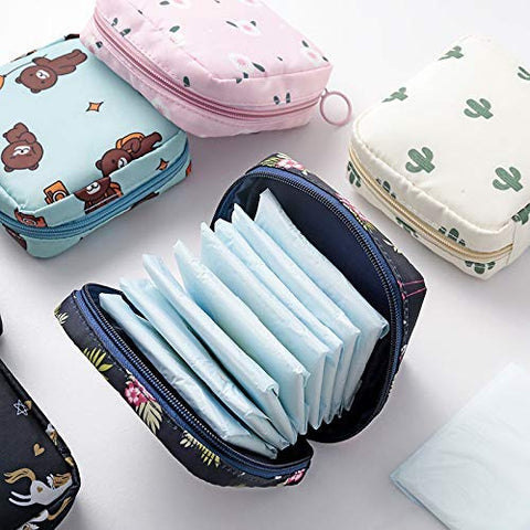 Set of 2 Cosmetic Bag Travel Pouch Storage Bag Cute Unicorn San itary Pad Pouch Portable Makeup Lipstick Key Earphone Data Cables Organizer(Multi Color)