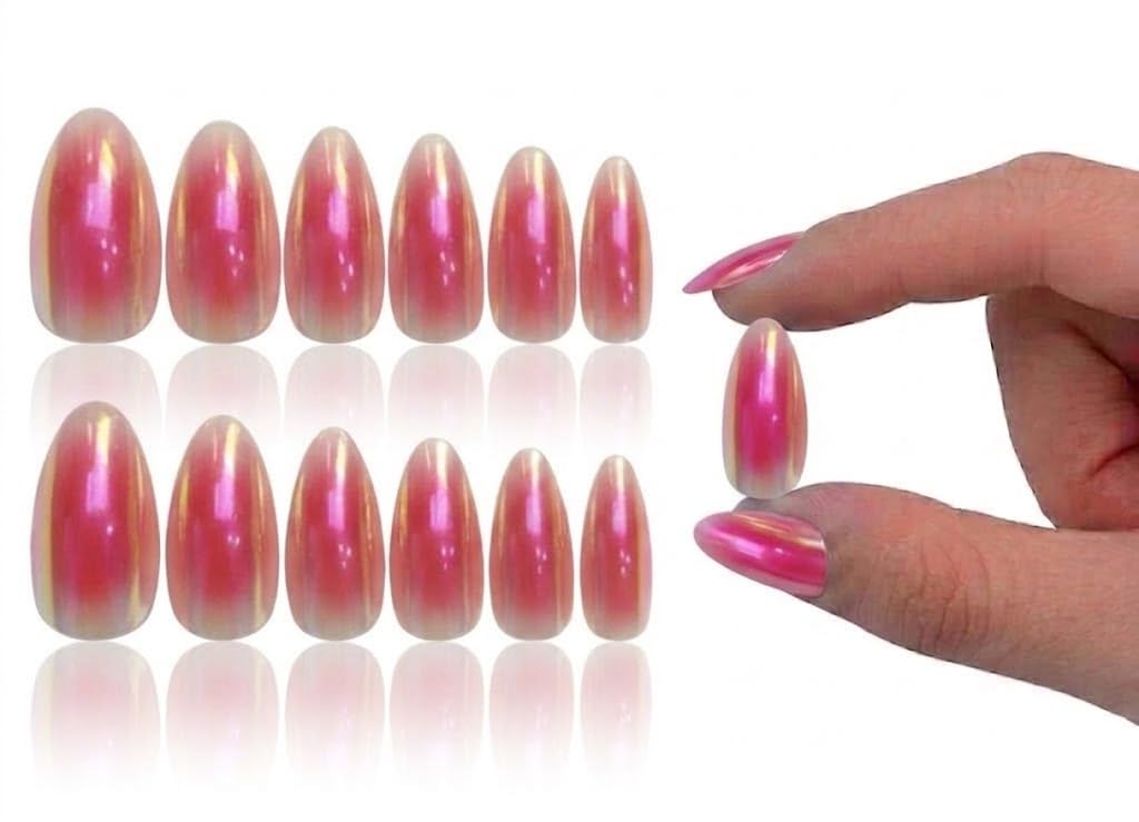 Holographic Chrome Press-On Nails - 12 pcs PRESS ON NAILS - MIRROR False Nails, Perfect For Parties+ 1 SHEET DOUBLE FACE- (N2)