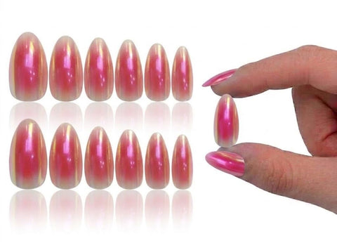 Holographic Chrome Press-On Nails - 12 pcs PRESS ON NAILS - MIRROR False Nails, Perfect For Parties+ 1 SHEET DOUBLE FACE- (N2)