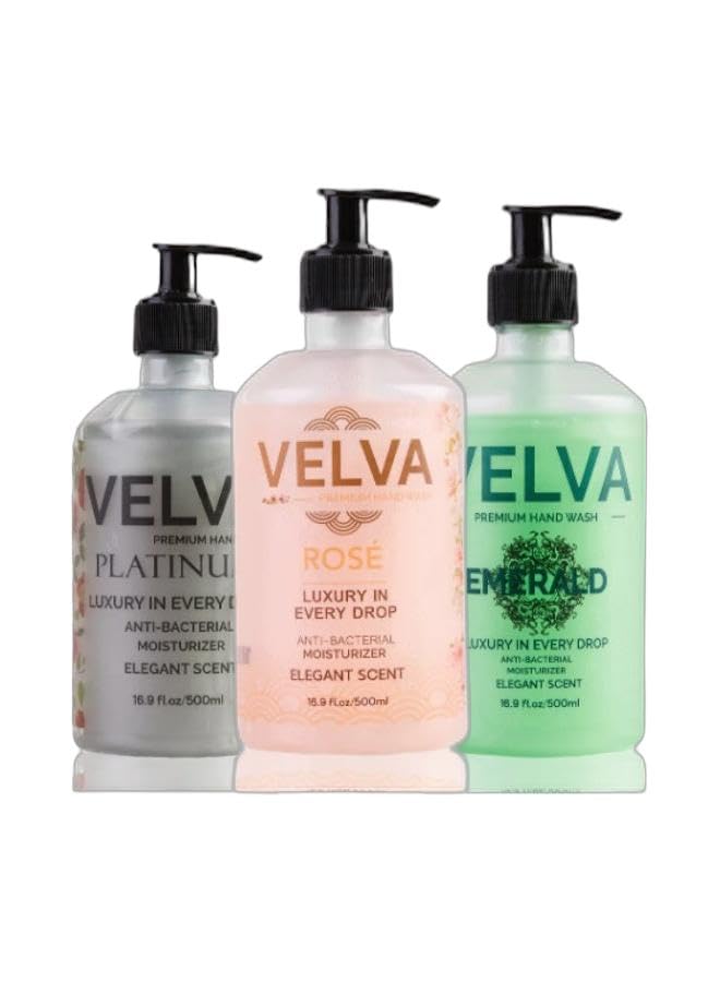 VELVA Premium hand wash rose - 500 ml & Premium hand wash Emerald - 500 ml & Premium hand wash platinum - 500mlBundle