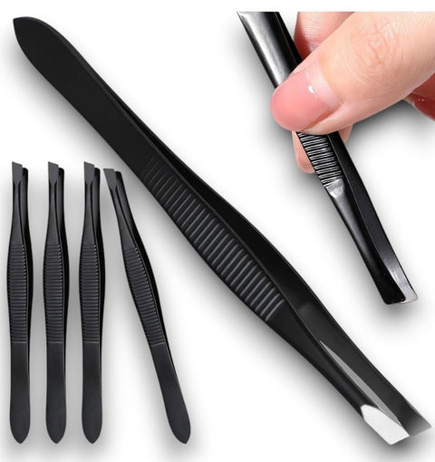 Eyebrow Tweezers Set, 3 Pcs Professional Eyebrow Tweezers Set, Black Stainless Steel, Precision Beauty Tools for Trimming and Daily Care