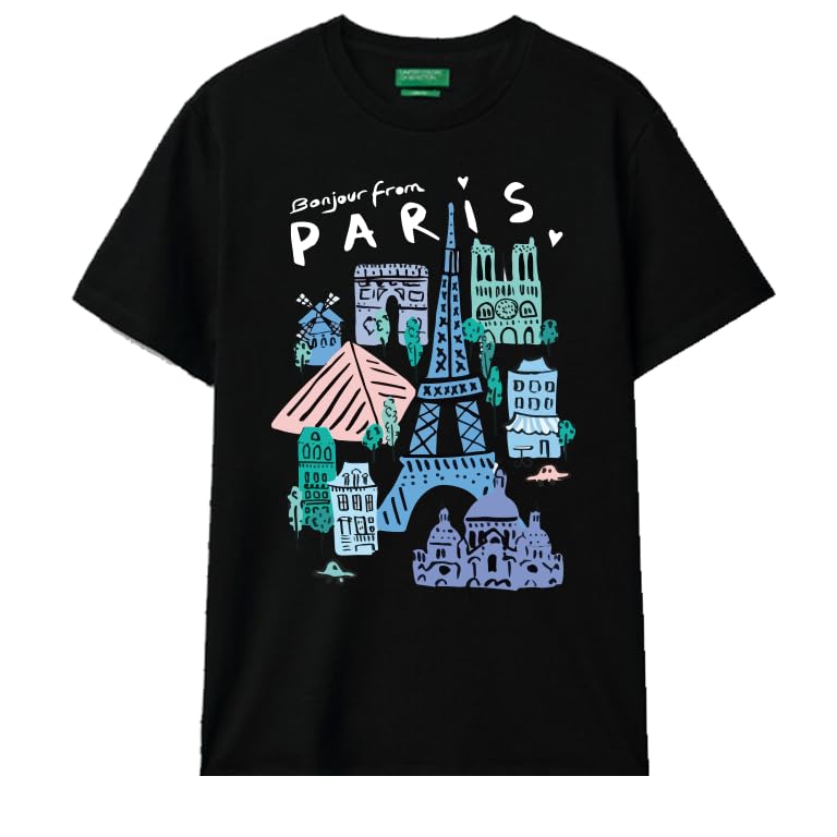 T-Shirt Black Paris Graphic Print, Size (9-12Y)