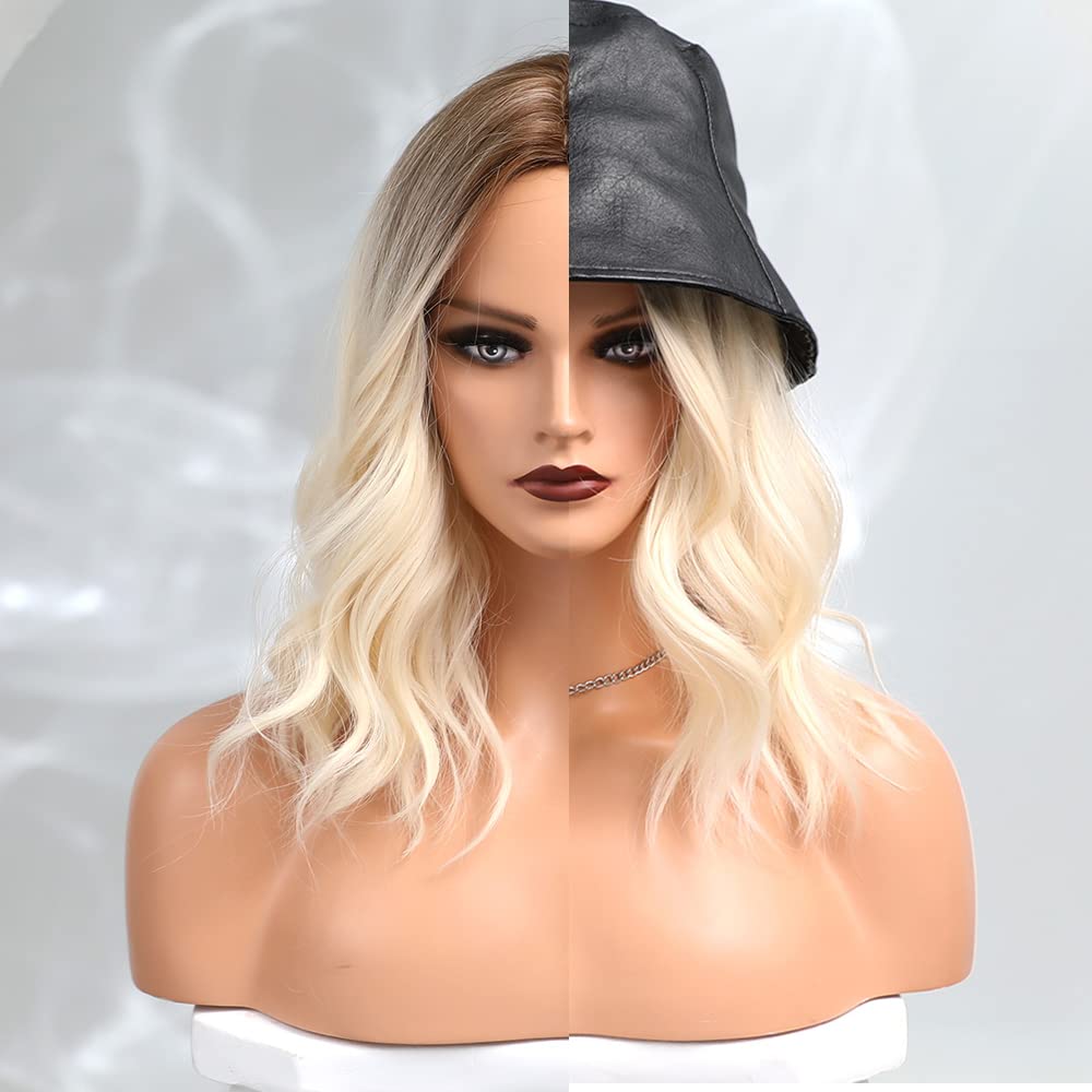 ECIF Lady With Long Blonde Curly Hair, Middle Point, Easy To Care, White Lady's Wig