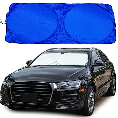 KaberTrade Car Windshield Sun Shade Cover Foldable Dust and Rays Protection Sunshade Keeps Your Car Cool (Round Silver Face Blue Face, 150 * 70cm, Code:5556) - KaberTrade