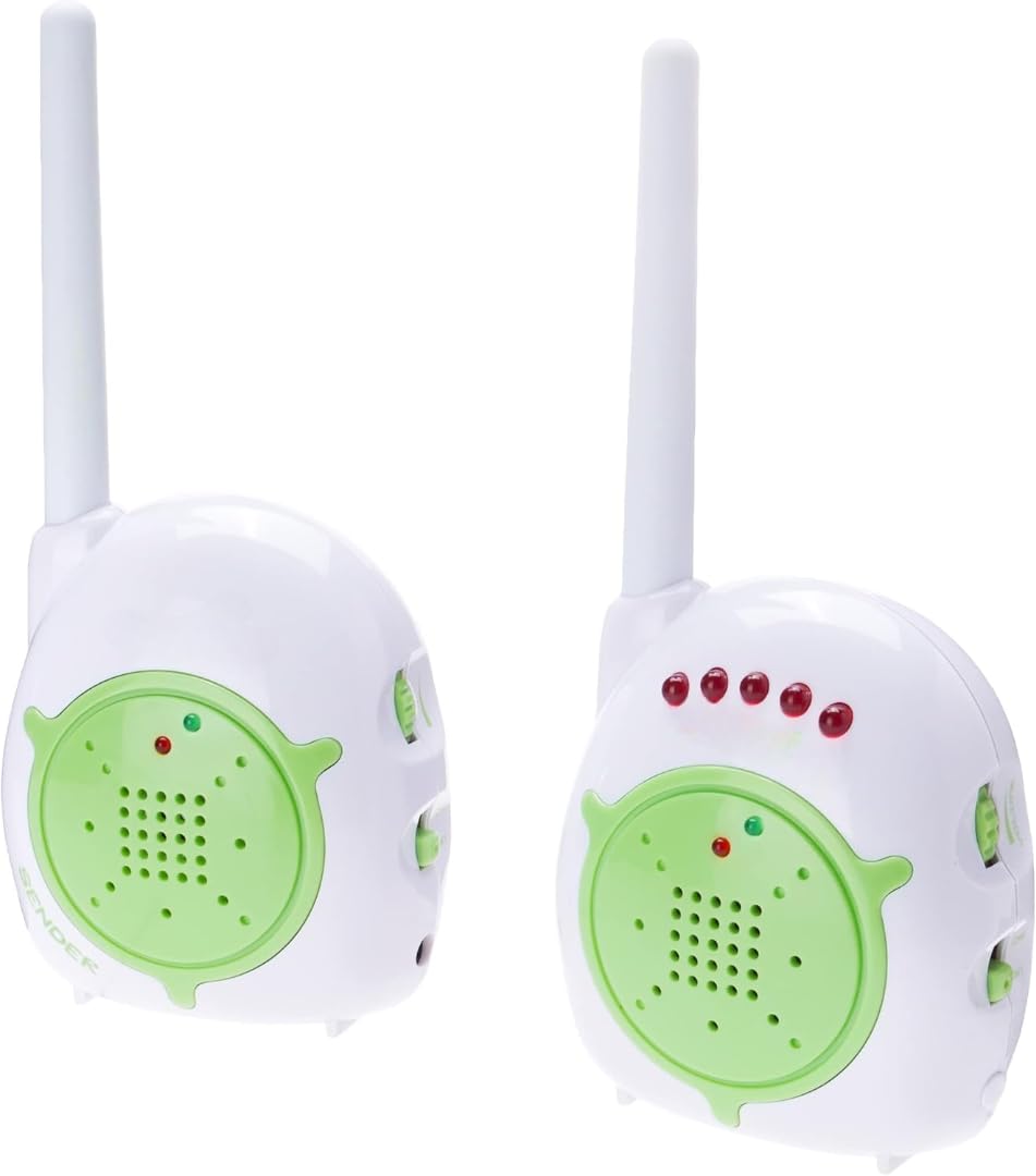 Digital Audio Baby Monitor with LED Indicators, Two-Way Communication, White and Green
