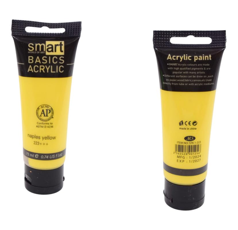 Smart High Qualified Pigments Acrylic Paint Tube, 75 Ml - Naples Yellow