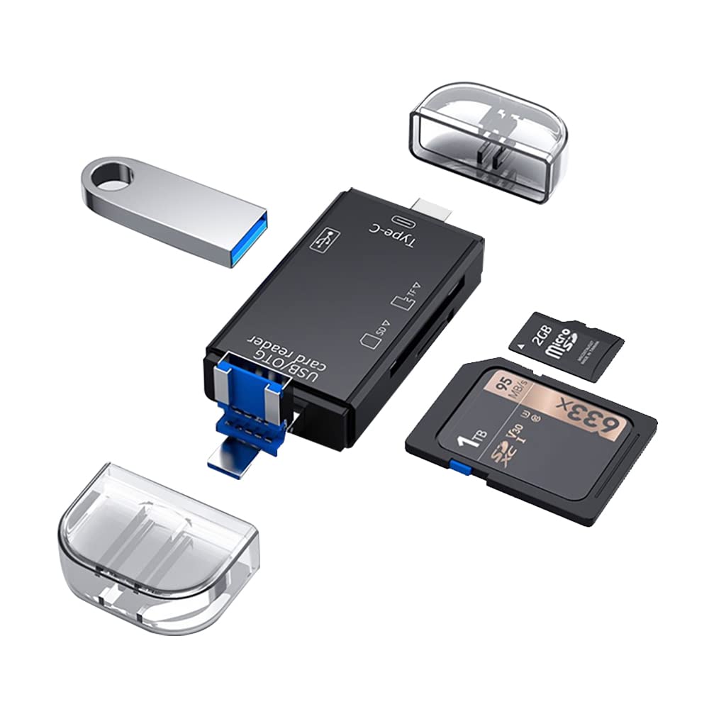 Micro SD Card Reader Accessories PC, 6 in1 TF/USB-C Portable Adapter for Computer/Android Smartphone/Tablet with OTG Function