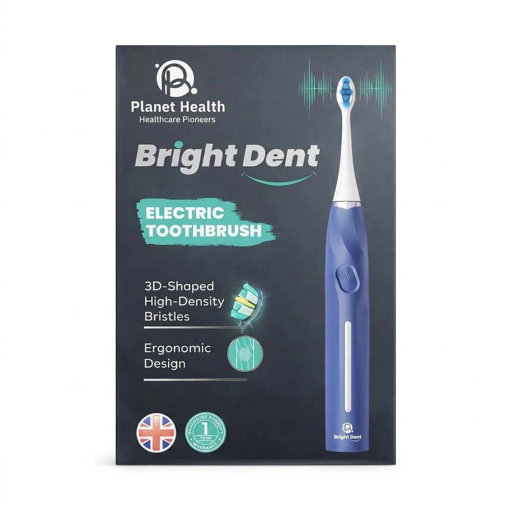 Bright Dent Electric Toothbrush - Rechargeable Sonic Toothbrush with 2 Replacement Heads & Smart Timer - Blue