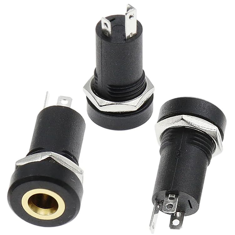 2 Pieces Female Port Socket Jack Connector Repair Audio PJ392A 3.5MM 3 Pole Black Stereo Gold With Nuts PJ-392A Headphone Replacement Adapter