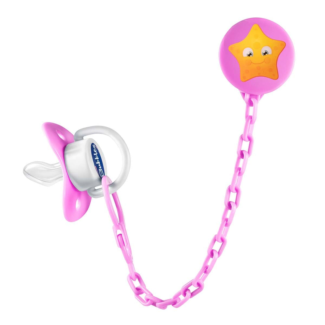 Bubbles pacifier beveled with chain- rose
