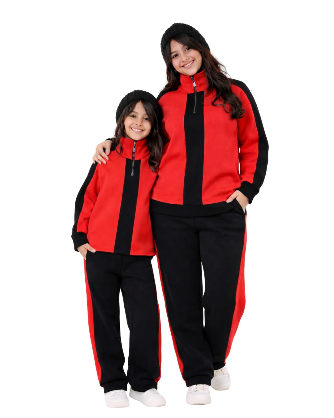 Women's Matchy Mom & Me Strip Tracksuit Set, Quarter Zip Pullover and Pants