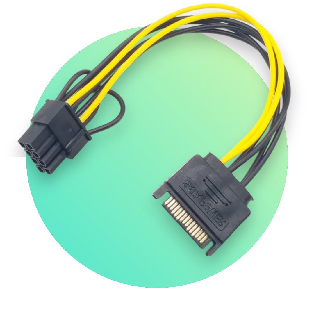 Power Extension 20cm 15 Pin SATA Male to 8 Pin 6+2 Pin Female Compatible with Graphic Video Card - 1 Piece