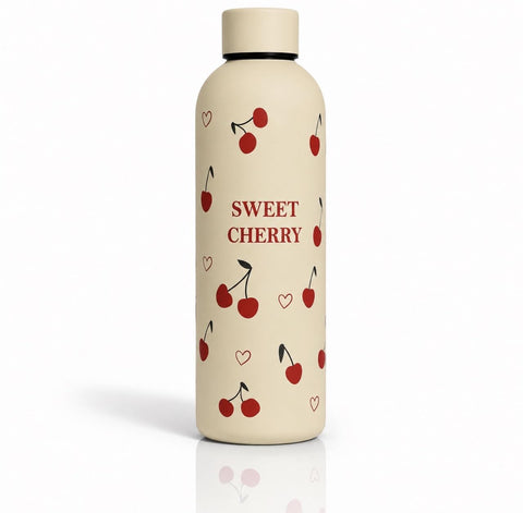 Downtown Stainless Steel Vacuum Insulated Water Bottle 500 ml, Leakproof Thermal Flask, Portable Drink Bottle for Office, School and Travel, Sweet Cherry Design