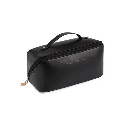SHAR A brand-new, high-end, waterproof, vintage women's PU leather makeup bag that doubles as a cosmetic organizer and beauty case, Black, Bag