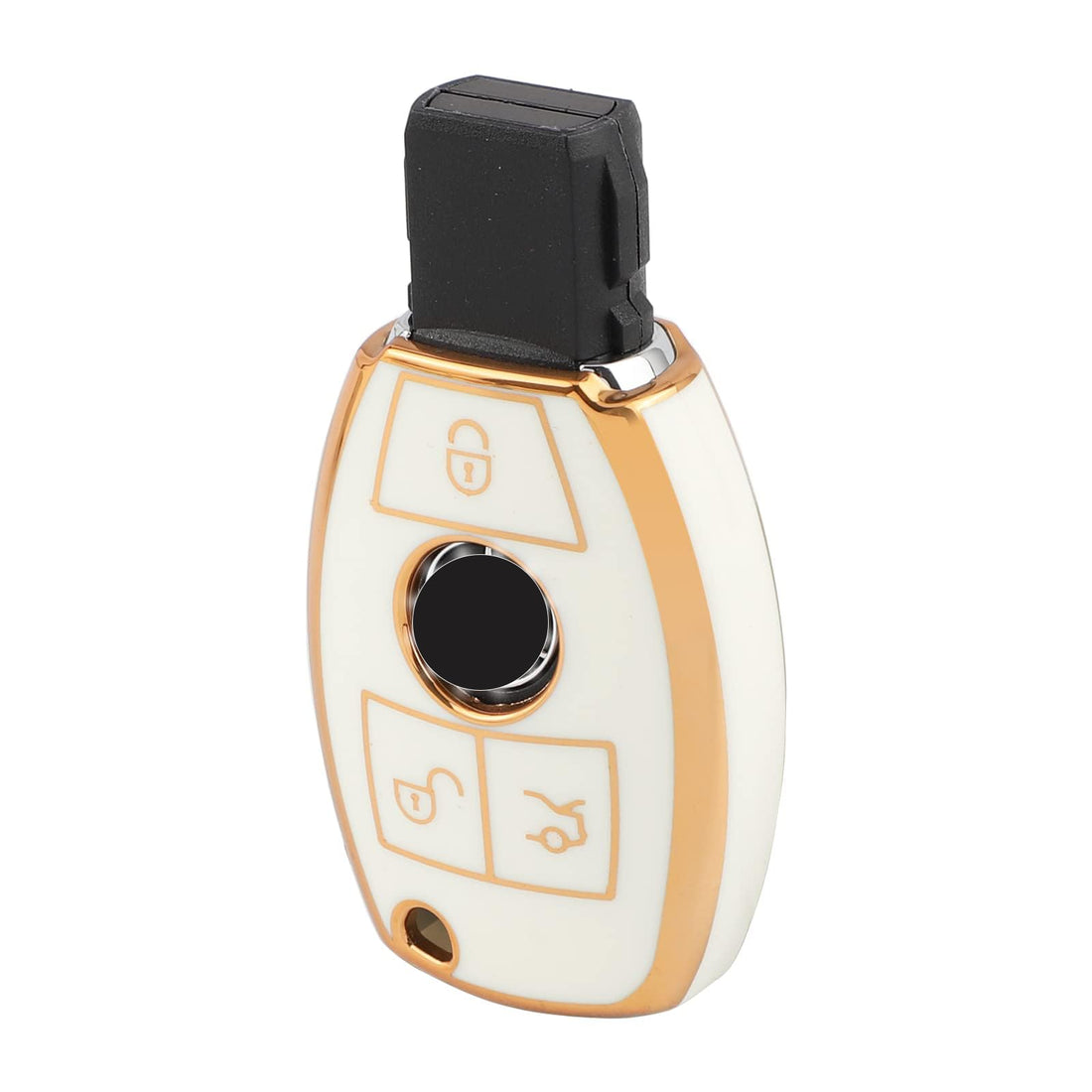 LECART TPU Key Fob Cover for Mercedes Benz Accessories W204 C300 GLA CLA GLK GLS W222 SLC SLK White Car Smart Key Fob Case Protector Shell 3 Button Cute Key Holder Gold Line Design