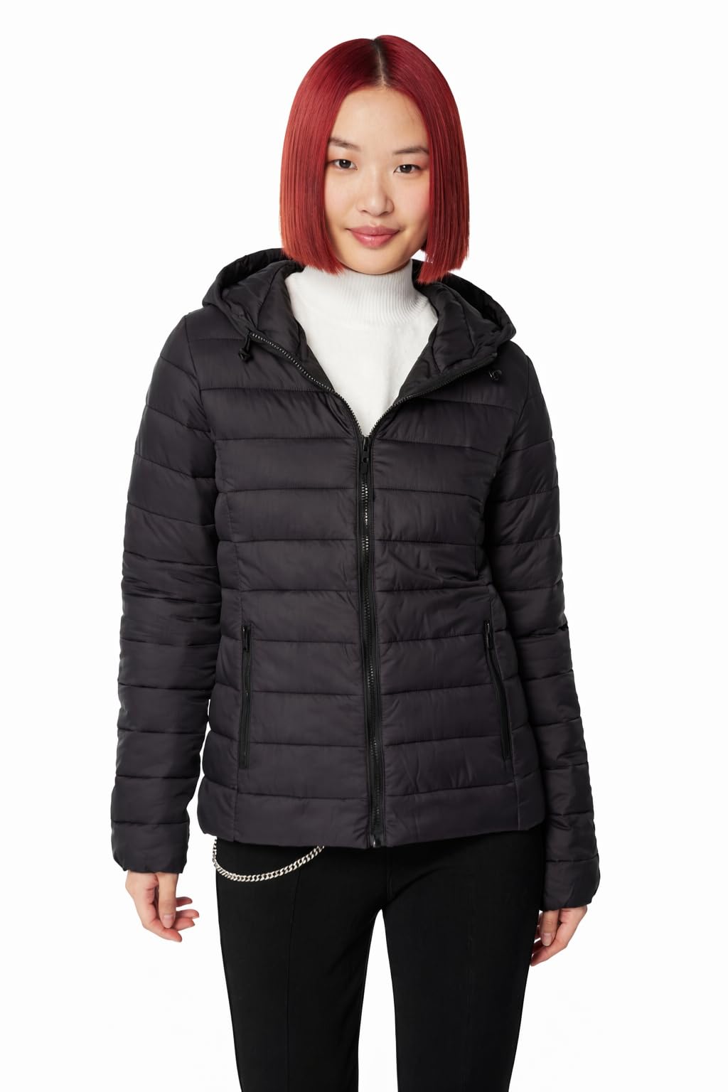 Don't Call Me Jennyfer Women's Black Quilted Puffer Jacket with Hood, Long Sleeves, Full Zip, Size XS