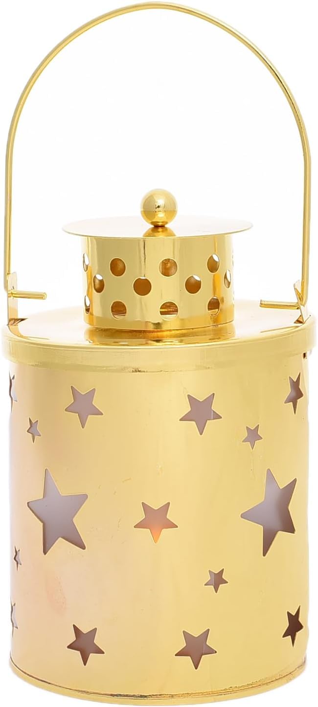 Ramadan Lantern Metal With Metal Hand Holder Modern Light Yellow Light Adds Happiness To Decor - Gold