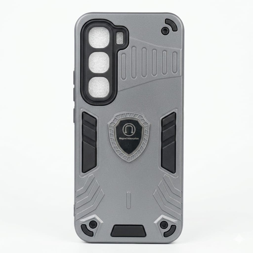 Shockproof Rugged Tactical Case Scratch Resistant Tough Plastic Shell Full Protection Cover Compatible With Infinix Hot 60 Pro Plus (Gray)