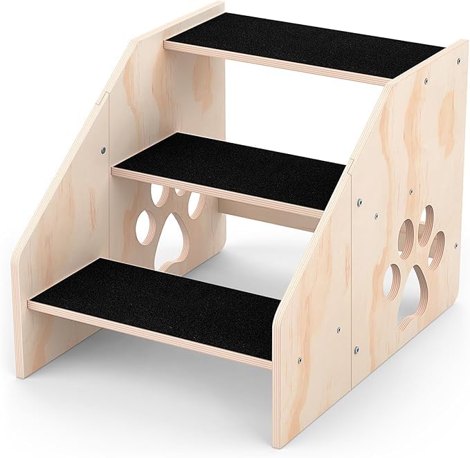 Smart Decor Dog Stairs, Wooden 3-Step Dog Ramp for Small Medium Large Older Cat, Puppy Essentials Pet Step Ladder for High Bed Couch Car