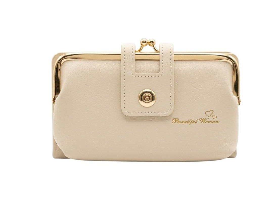Smart Women Wallet 2 in 1 Detachable Front Piece - Premium Leather Card & Card Organizer, Stylish Portafé with Classic Metal Clip and Zipper - Modern Versatile Design (Beige)