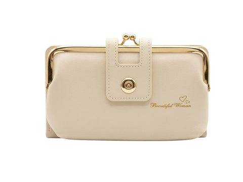 Smart Women Wallet 2 in 1 Detachable Front Piece - Premium Leather Card & Card Organizer, Stylish Portafé with Classic Metal Clip and Zipper - Modern Versatile Design (Beige)