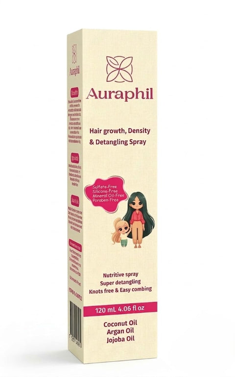 Auraphil Hair Spray Nourishing Hair Growth & Thickening Hair Spray Safe Treatment & Prevent Hair Loss Suitable for Kids and Adults Enriched with Vitamins & Oils to Strengthen & Restore Hair - 120 ml