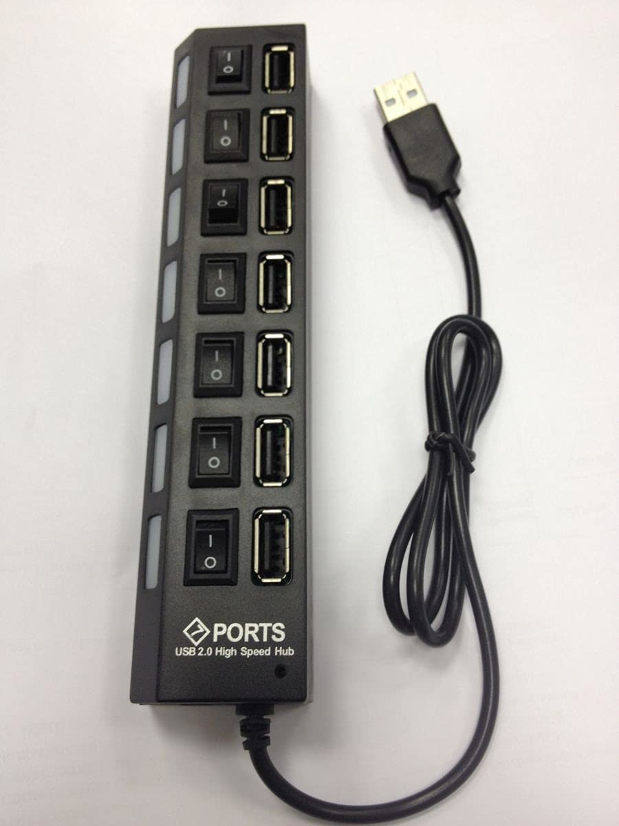 Ports 7 USB Hub with Key - Black USB Hub