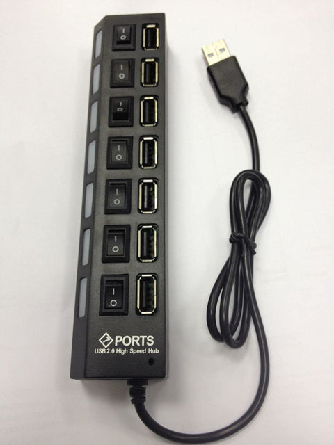 Ports 7 USB Hub with Key - Black USB Hub