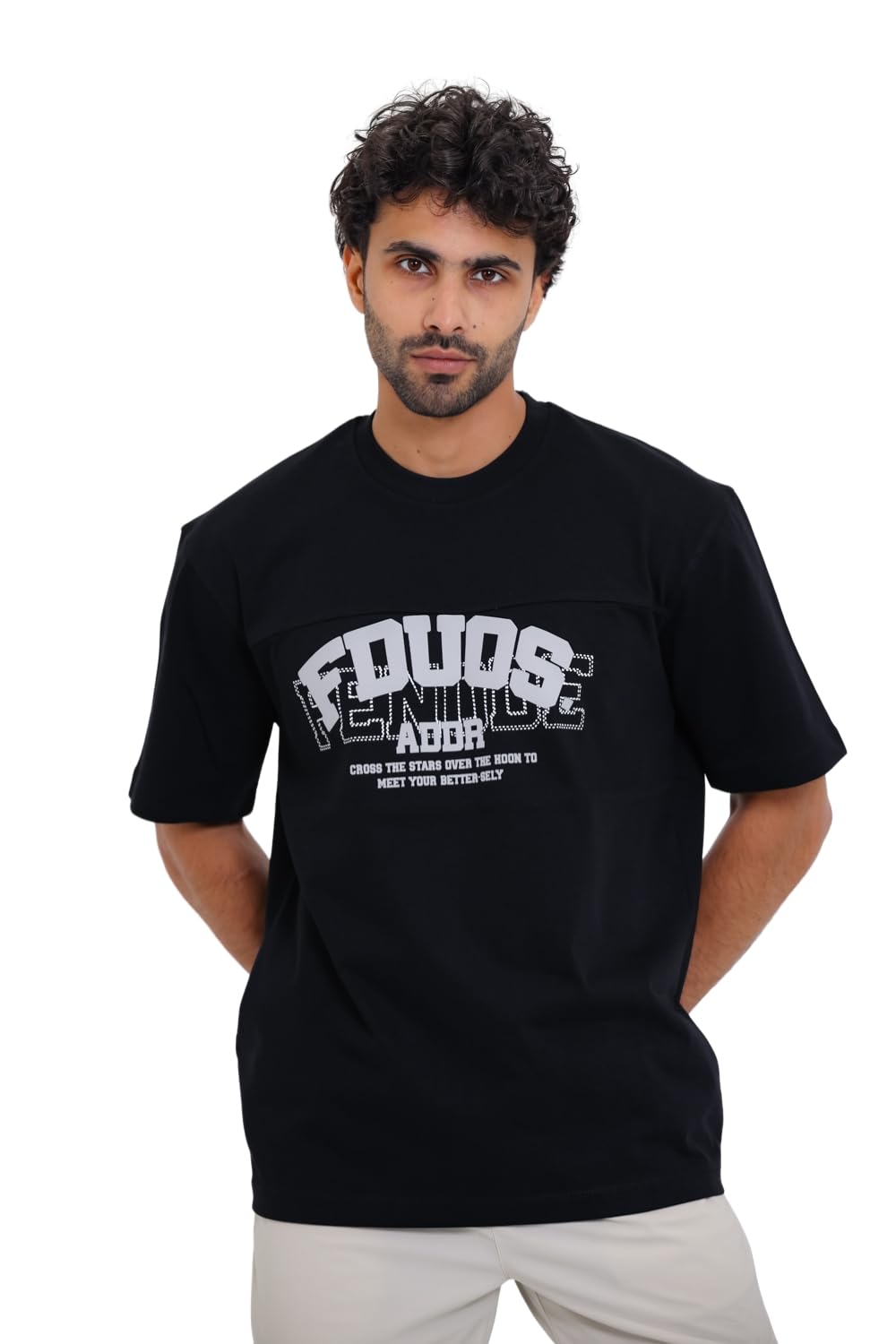 "FDUOS" Printed Short Sleeves Black T-Shirt