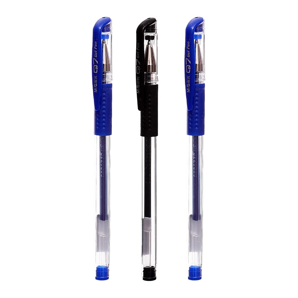 M&G AGP30103 Gel Pen with Comfortable Rubber Grip 0.5mm Pack of 3 Pens Blue and Black Ink - Blue Black