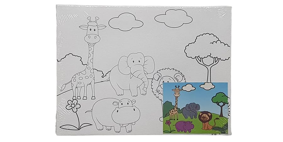 Keep Smiling Canvas Painting Set With Paint Brush & 6 Watercolor For Kids, 15 X 20Cm - White Black - 523