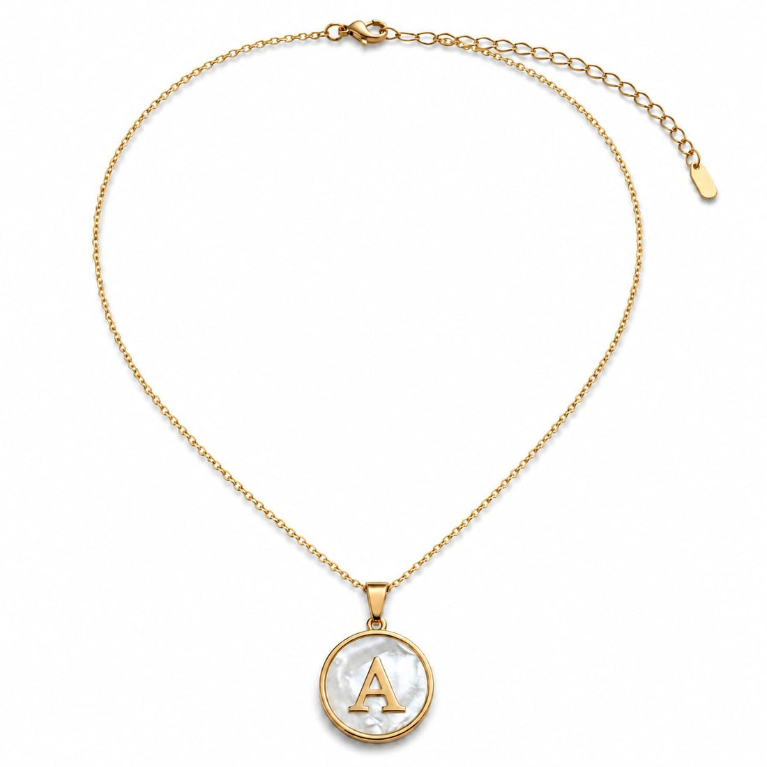Women Initial Necklace Stainless Steel, Gold Tone Letter Pendant Necklace with Adjustable Extension Chain, Round Alphabet Charm Necklace for Daily Wear & Gift, 45 + 6 cm