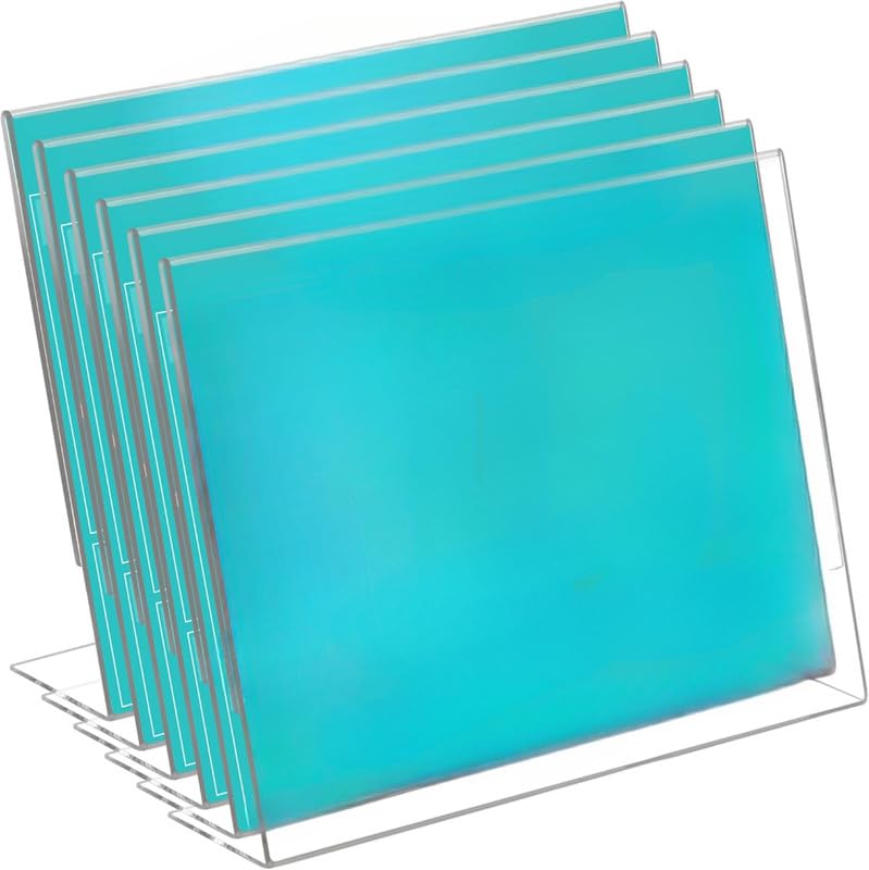 BEST MEDIA Acrylic Sign Holder, 6-Pack Horizontal Slant Back Display Stand, 21.6 x 29.7 cm Holder for Flyers, Posters, Advertisements, Papers and Photos, Suitable for Desktop and Counter Use, Clear