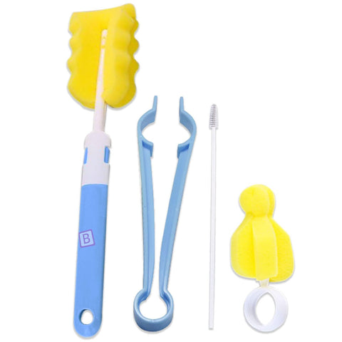 Baby Bottle and Bottle Cleaning Brush Set - Plastic Handle and Sponge Head - Deep and Easy Cleaning Without Scratch