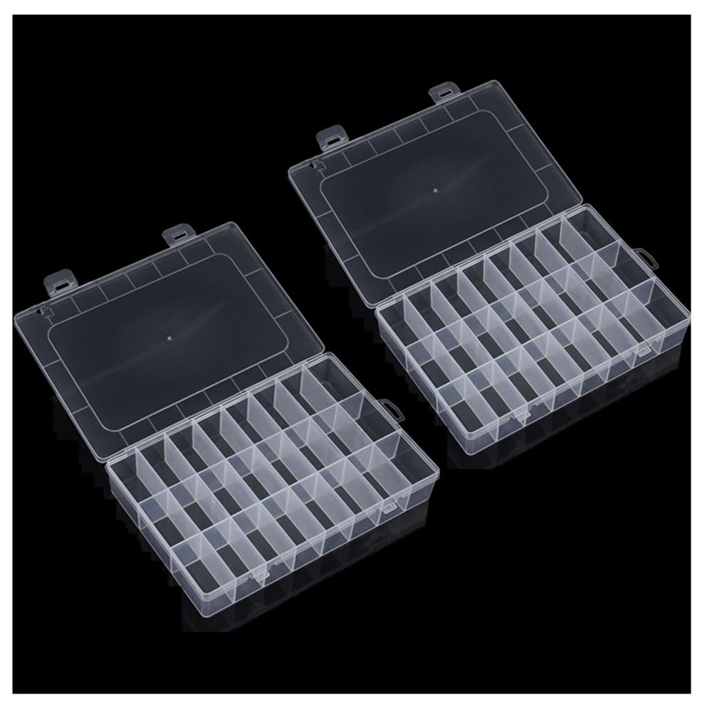 Plastic Storage Boxes with 2pack 24 Compartments Clear Jewelry Earring Beads Tool, Clear Jewelry Box with Adjustable Dividers, Fishing Hook Small Accessories Sorting Storage Containers Boxes