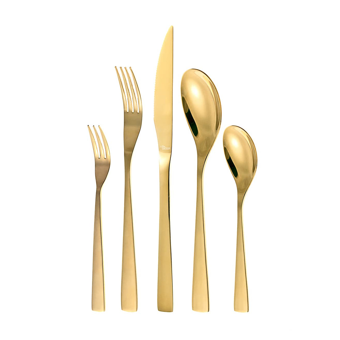 Otto Koning -Berlin-30-Piece Stainless Steel Cutlery Set - Titanium Plated Gold and Shiny Polished, Thickness 4 mm and Chopper Knife, Modern Cutlery for 6 People
