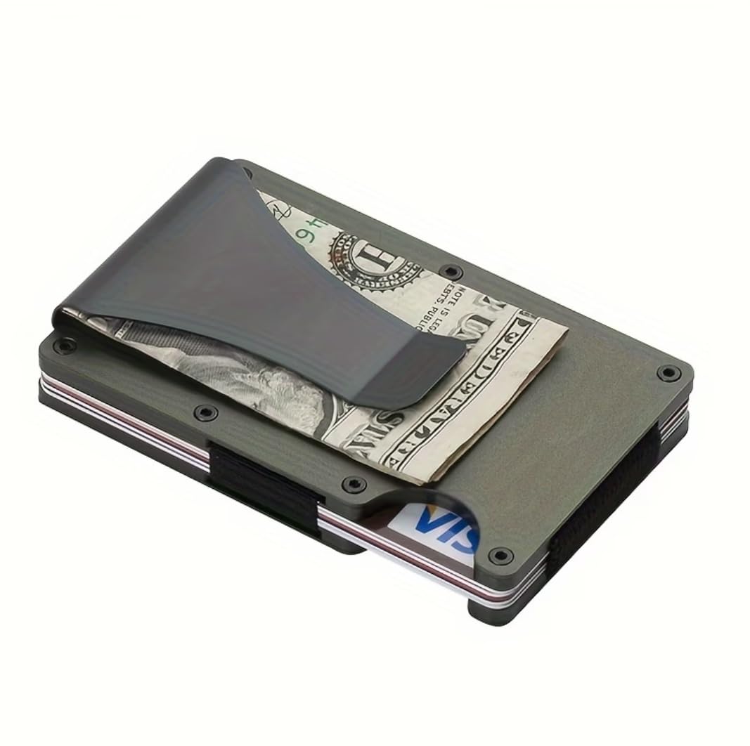 Lux RFID Slim Metal Wallet – Minimalist Metal Card Holder with Cash Holder, Push Card Design, Durable Aluminum, Front Pocket Wallet (Green)