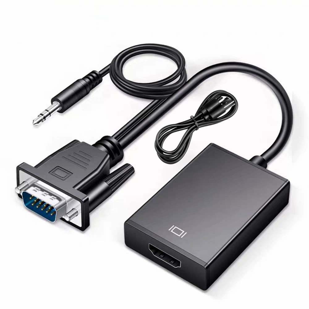 VGA to HDMI Adapter, Converter Male to Female with 3.5MM Audio Jack Full HD 1080P for Connecting Monitor PC Laptop Computer Desktop HDTV Projector DVD Large Screen Office Meeting