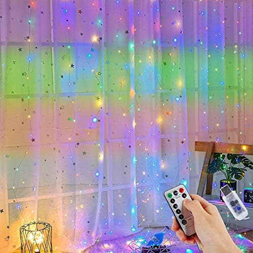 GOMETY LED Light Curtain, 3 x 2 m, 200 LEDs, USB Fairy Lights Curtain, 8 Modes with Remote Control, Fairy Lights for Bedroom, Indoor Outdoor Decoration, Party, Wedding, Christmas (Colour, 3 x 2 m)