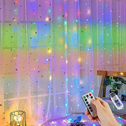 GOMETY LED Light Curtain, 3 x 2 m, 200 LEDs, USB Fairy Lights Curtain, 8 Modes with Remote Control, Fairy Lights for Bedroom, Indoor Outdoor Decoration, Party, Wedding, Christmas (Colour, 3 x 2 m)