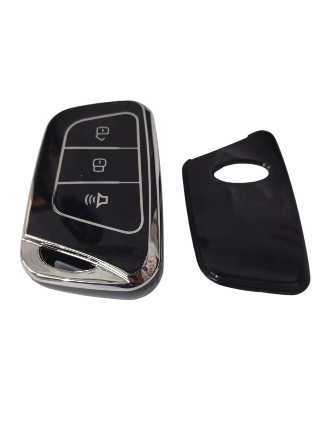 Silicone Key Cover Compatible with Cars 3 Buttons - Black Silver