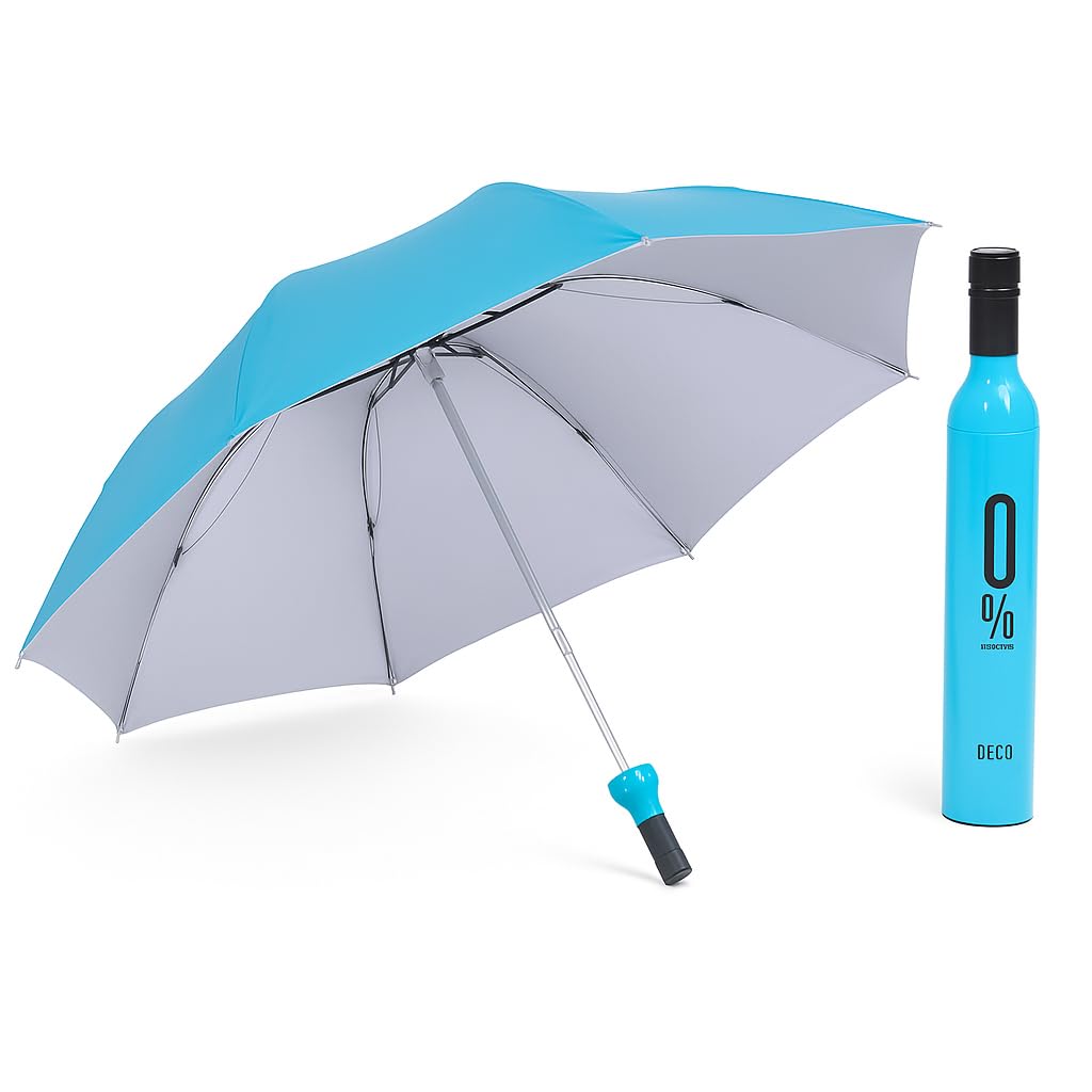 Compact Travel Umbrella for UV and Rain Protection | Double Layer Folding Umbrella with Automatic Opening Mechanism | 98cm Windproof Lightweight Umbrella with Bottle Cover