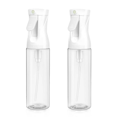 2-Pack Continuous Fine Mist Spray Bottle for Hair - Patented Ultra-Fine Mist for Hairstyling, Cleaning, Plants, and More - BPA-Free, Leak-Proof, 360° Spray, Durable - White (300 ml/10.1oz)