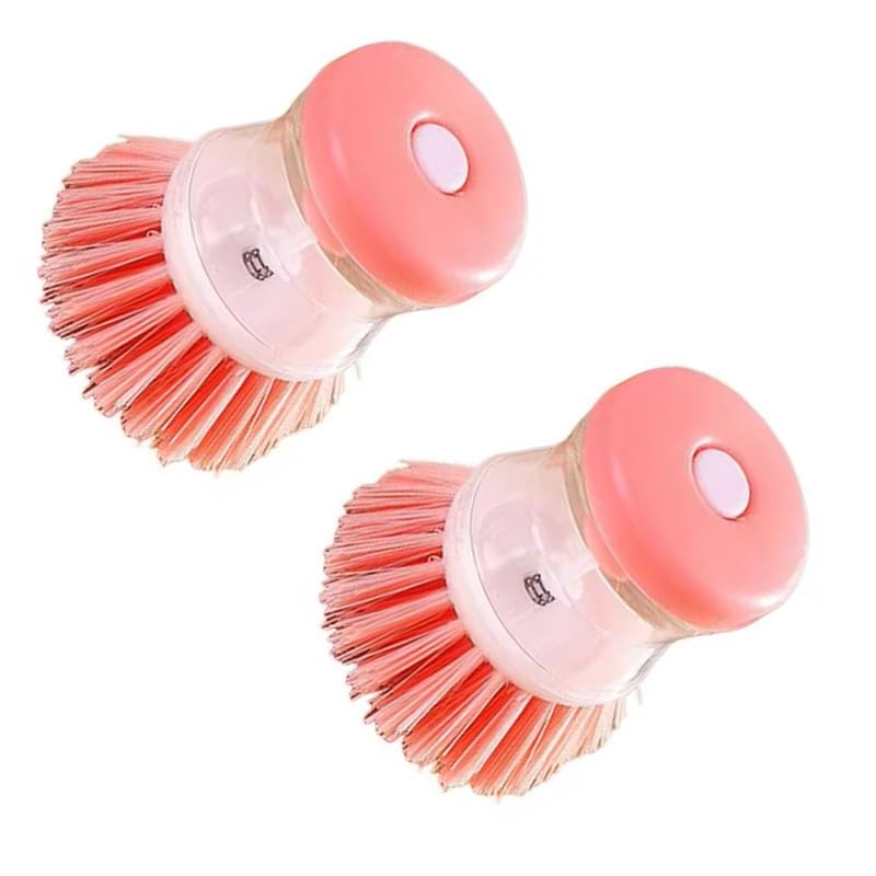 Rana Store 2 Pcs Dish Washing Brush Dish Brush Tile Washing Tank Multipurpose Plastic Cleaning Brushes with Liquid Soap Dispenser (Pink)