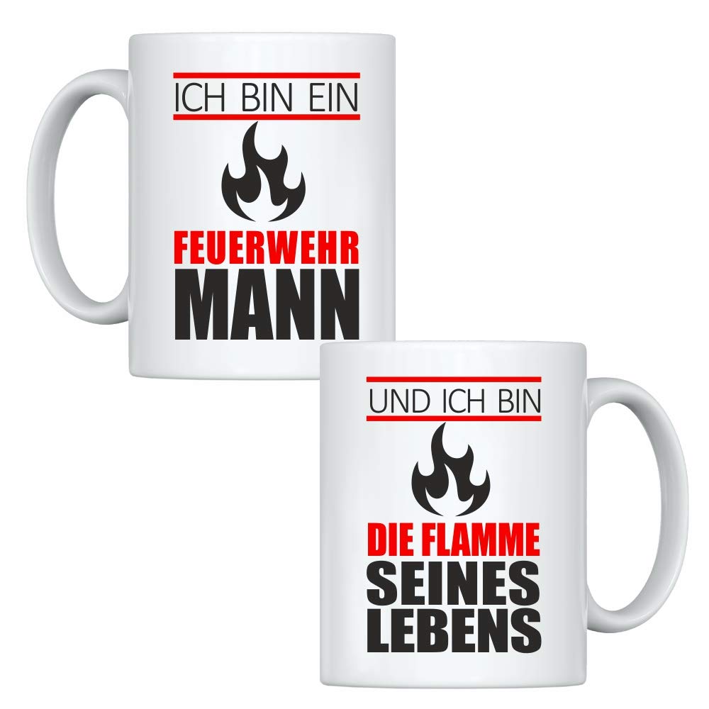 4you DESIGN Set of 2 Mugs "Ich bin ein Feuerwehrmann", Funny Ceramic Mug for Birthday, Wedding, Christmas, Valentine's Day, Coffee Mug for Fiancee, Fun Gift, 2 x 330 ml
