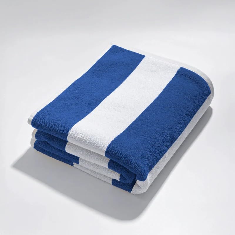 ART MOOD HOME Oversized Beach Towel, 100×200cm Cotton, Ultra Absorbent Soft White Towel for Pool Beach Spa and Travel, Cotton Towel for Lounging and Drying - Blue - 1 Pc